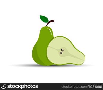 Color drawing of a whole pear and half a pear. Flat design