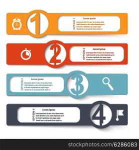 Color elements of infographics with symbols magnifying glass, clock, stopwatch and flag. Vector illustration