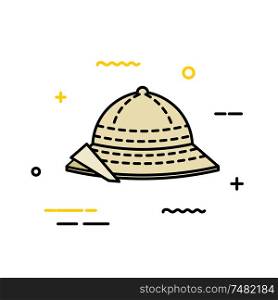 Color Flat icon of a cork helmet on a white background. Line style. Vector illustration