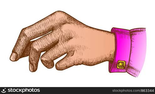 Color Girl Hand Gesture Holding Pen Or Pencil Ink Vector. Woman Arm Look Writing Or Drawing. Female Fingers And Nails Designed In Vintage Style Closeup Illustration. Color Girl Hand Gesture Holding Pen Or Pencil Ink Vector