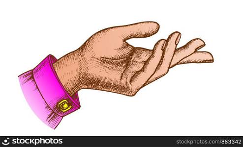 Color Girl Hand Gesture Show Direction Handdrawn Vector. Index Finger Arrow Suggesting Direction Course. Female Gesturing Designed In Vintage Style Closeup Illustration. Color Girl Hand Gesture Show Direction Handdrawn Vector