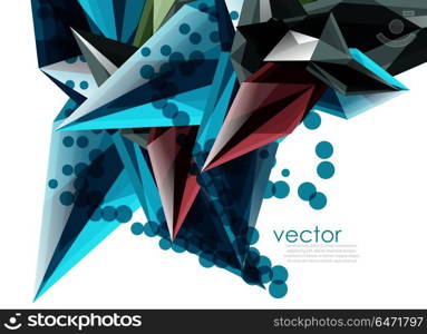 Color glass crystals on white background, geometric abstract composition with glass gemstones and copyspace, background template. Vector color glass crystals on white background, geometric abstract composition with glass gemstones and copyspace, background template