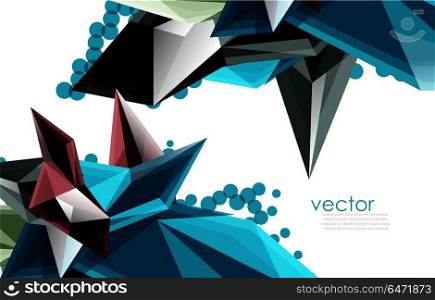Color glass crystals on white background, geometric abstract composition with glass gemstones and copyspace, background template. Vector color glass crystals on white background, geometric abstract composition with glass gemstones and copyspace, background template