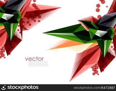 Color glass crystals on white background, geometric abstract composition with glass gemstones and copyspace, background template. Vector color glass crystals on white background, geometric abstract composition with glass gemstones and copyspace, background template