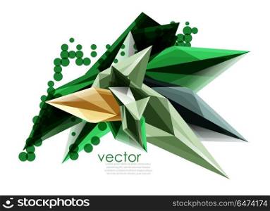 Color glass crystals on white background, geometric abstract composition with glass gemstones and copyspace, background template. Vector color glass crystals on white background, geometric abstract composition with glass gemstones and copyspace, background template