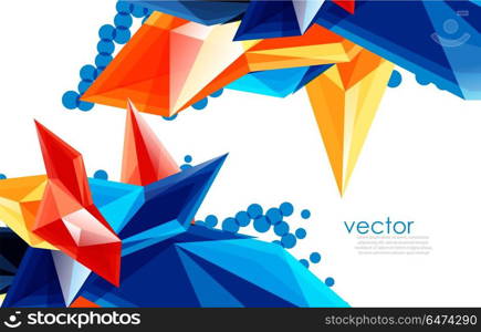 Color glass crystals on white background, geometric abstract composition with glass gemstones and copyspace, background template. Vector color glass crystals on white background, geometric abstract composition with glass gemstones and copyspace, background template