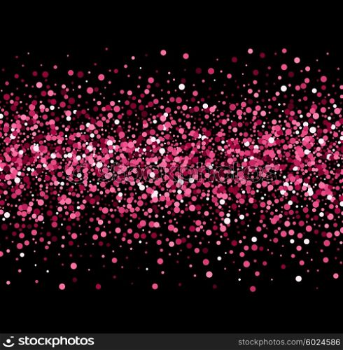 Color glitter background. Color sparkles on black background. Pink glitter background.