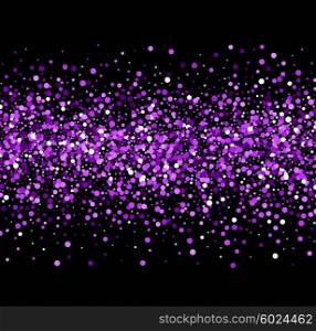 Color glitter background. Color sparkles on black background. Purple glitter background.