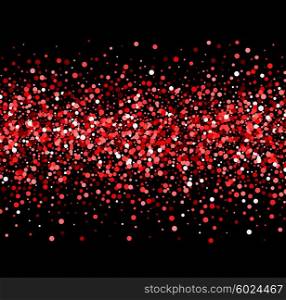 Color glitter background. Color sparkles on black background. Red glitter background.