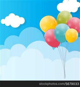 Color Glossy Balloons Against Blu Sky Background Vector Illustration. EPS10