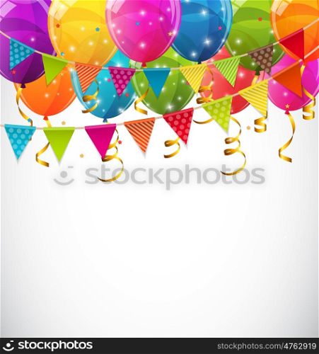 Color Glossy Balloons and Party Flags Background Vector Illustration EPS10. Color Glossy Balloons and Party Flags Background Vector Illustra