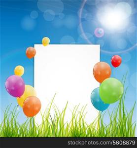Color glossy balloons birthday card background vector illustration
