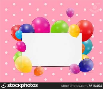 Color glossy balloons birthday card background vector illustration