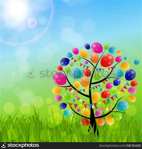 Color Glossy Balloons Birthday Card Background Vector Illustration