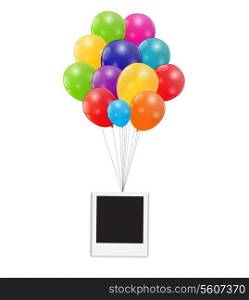 Color Glossy Balloons with Instant Photo Background Vector Illustration