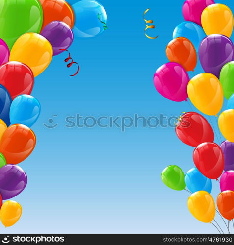 Color Glossy Happy Birthday Balloons Banner Background Vector Illustration. Color Glossy Happy Birthday Balloons Banner Background