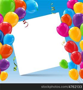 Color Glossy Happy Birthday Balloons Banner Background Vector Illustration. Color Glossy Happy Birthday Balloons Banner Background