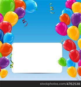 Color Glossy Happy Birthday Balloons Banner Background Vector Illustration. Color Glossy Happy Birthday Balloons Banner Background