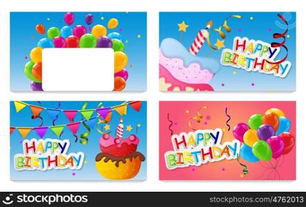 Color Glossy Happy Birthday Balloons Banner Background Vector Illustration EPS10. Color Glossy Happy Birthday Balloons Banner Background Vector Il