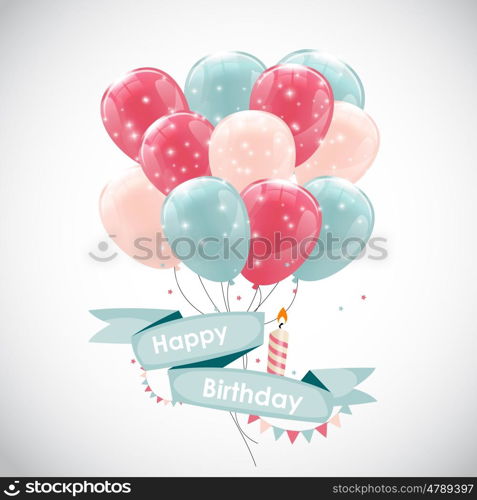 Color Glossy Happy Birthday Balloons Banner Background Vector Illustration EPS10. Color Glossy Happy Birthday Balloons Banner Background Vector Il