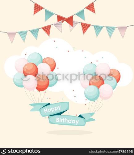 Color Glossy Happy Birthday Balloons Banner Background Vector Illustration EPS10