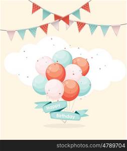 Color Glossy Happy Birthday Balloons Banner Background Vector Illustration EPS10