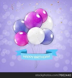 Color Glossy Happy Birthday Balloons Banner Background Vector Illustration EPS10. Color Glossy Happy Birthday Balloons Banner Background Vector Illustration