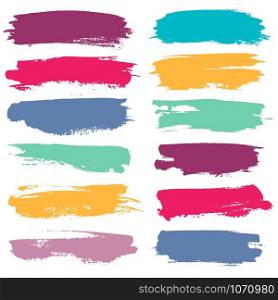 Color grunge brushes. Watercolor paint linear strokes for highlighting, yellow, red and blue, green marker colorful border lines vector canvas spectrum design bright set. Color grunge brushes. Watercolor paint linear strokes for highlighting, yellow, red and blue, green marker colorful border lines vector set