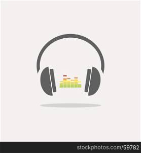 Color headphones with music icon on beige background