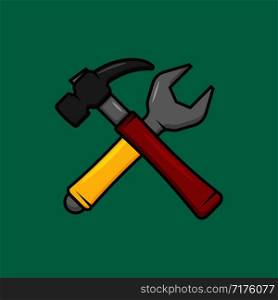 color icon wrench and hammer in flat style. color icon wrench and hammer, flat illustration