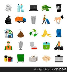 Color icons garbage collection and recycle sign vector illustration. Color icons garbage collection