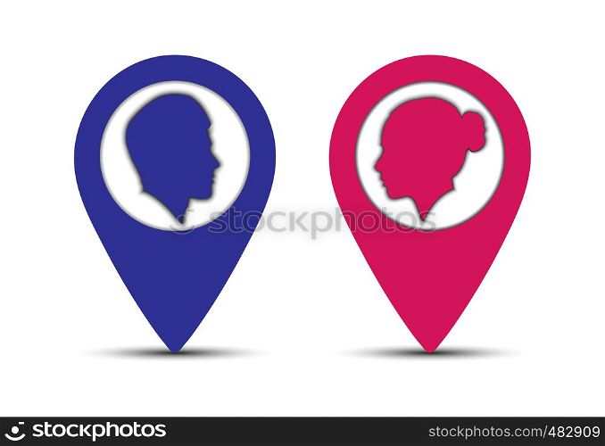 Color icons men and women, pointers for map, plan or scheme
