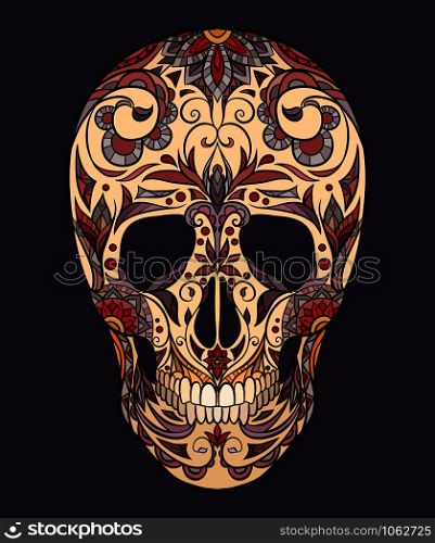 Color illustration of a sugar skull. The holiday of the Day of the Dead. Vector element for your creativity. Color illustration of a sugar skull. The holiday of the Day of the Dead.