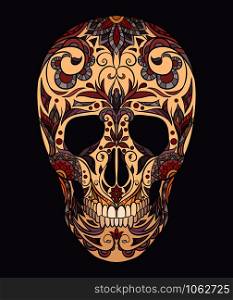 Color illustration of a sugar skull. The holiday of the Day of the Dead. Vector element for your creativity. Color illustration of a sugar skull. The holiday of the Day of the Dead.