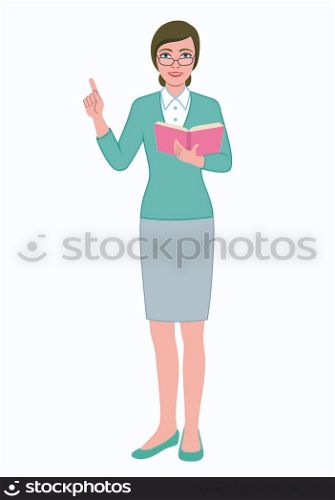 Color illustration of the teacher woman reading book