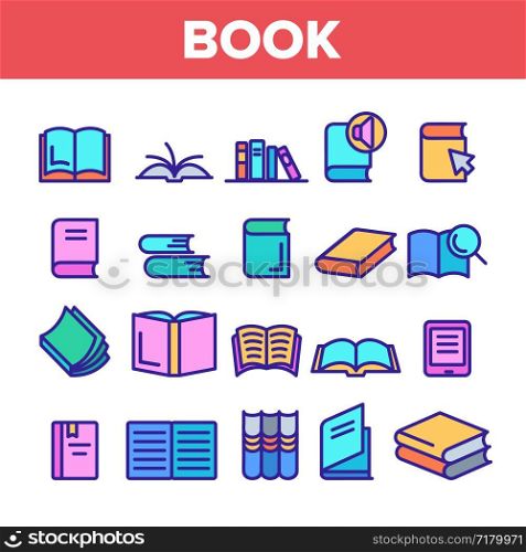 Color Library Book Sign Icons Set Vector Thin Line. Opened And Closed Publishing Book For Education And Reading Linear Pictograms. Literature Bookstore Contour Illustrations. Color Library Book Sign Icons Set Vector