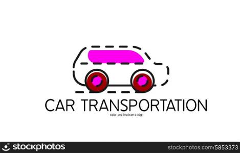 Color line icon for flat design. Car transportation. Color line icon for flat design isolated on white. Car transportation