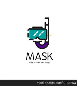 Color line icon for flat design. Mask and snorkel. Color line icon for flat design isolated on white. Mask and snorkel