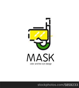 Color line icon for flat design. Mask and snorkel. Color line icon for flat design isolated on white. Mask and snorkel