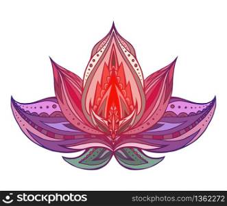 Color Lotus with boho pattern. Vector element for spa centers, yoga studios. Hand drawn. Doodle elements for your design. Color Lotus with boho pattern. Vector element for spa centers, y