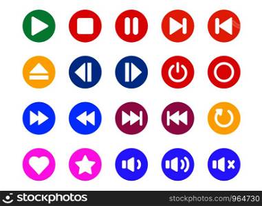 Color Media player button vector icon set