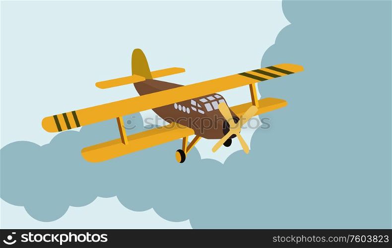 Color model of an old plane flying in the sky through the clouds. Vector illustration. EPS10. Color model of an old plane flying in the sky through the clouds. Vector illustration