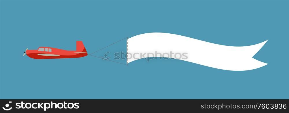 Color model of an old plane flying with a poster on a cable for text. Vector illustration. EPS10. Color model of an old plane flying with a poster on a cable for text. Vector illustration