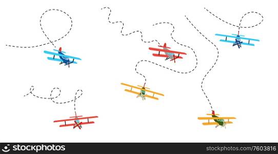 Color model of an old plane with trace of flight. Isolated on white background. Vector illustration. EPS10.. Color model of an old plane with trace of flight. Isolated on white background. Vector illustration