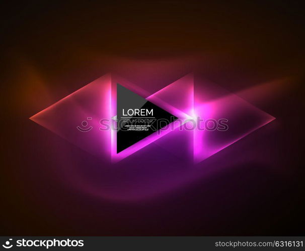 Color neon glowing triangles, abstract background. Color neon glowing triangles, abstract background. Vector techno glowing space with triangles and your message. Hi-tech wallpaper