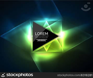 Color neon glowing triangles, abstract background. Color neon glowing triangles, abstract background. Vector techno glowing space with triangles and your message. Hi-tech wallpaper