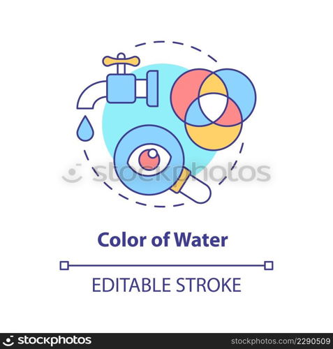 Color of water concept icon. Water quality testing abstract idea thin line illustration. Comparing liquid s&les. Isolated outline drawing. Editable stroke. Arial, Myriad Pro-Bold fonts used. Color of water concept icon