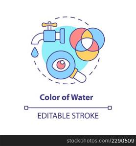 Color of water concept icon. Water quality testing abstract idea thin line illustration. Comparing liquid s&les. Isolated outline drawing. Editable stroke. Arial, Myriad Pro-Bold fonts used. Color of water concept icon