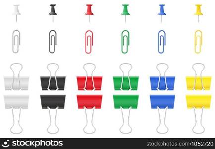 color office paper clip and pushpin vector illustration isolated on white background
