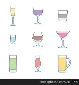 color outline alcohol glasses icon set. vector colored outline alcohol glasses icon set